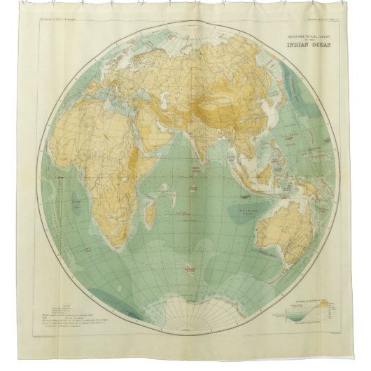 wereldkaart Indische Oceaan, Europa, Azië, Afrika Douchegordijn (Voorkant)