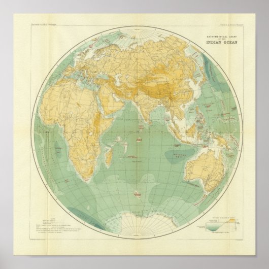 Wereldkaart Indische Oceaan, Europa, Azië, Afrika Poster (Voorkant)