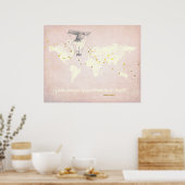 Wereldkaart, Inspirerend citaat & namaak goud foli Poster (Keuken)