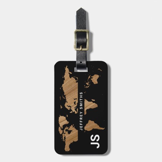 Wereldkaart International Travel Identifier Zwart Bagagelabel (Voorkant verticaal)