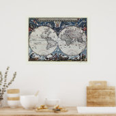 Wereldkaart Joan Blaeu - 1664 Poster (Keuken)