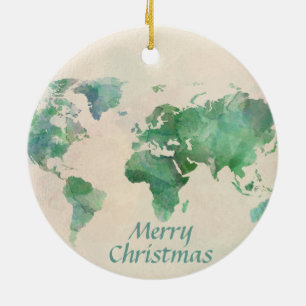 Wereldkaart kerstbomen Ornament
