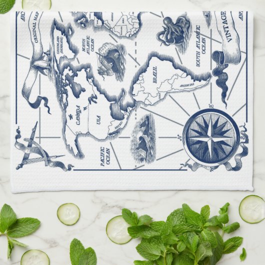 Wereldkaart keukenhanddoek (Gevouwen)