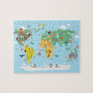 Wereldkaart Kinderen Cartoon Legpuzzel