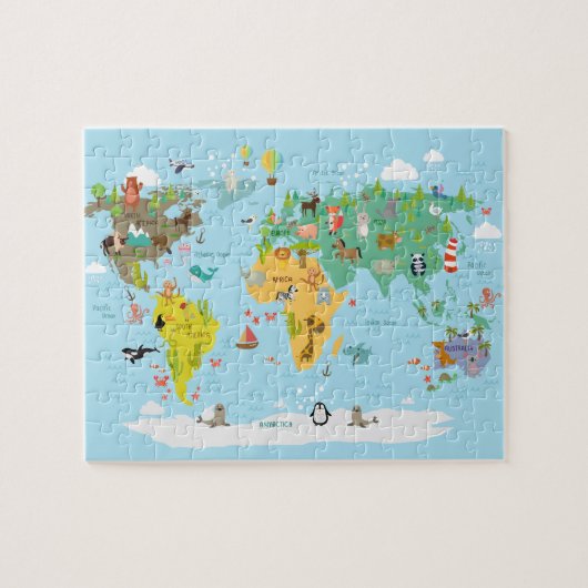 Wereldkaart Kinderen Cartoon Legpuzzel (Horizontaal)
