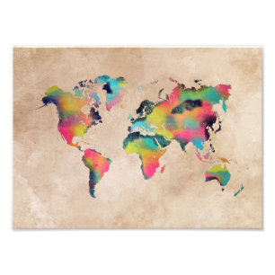 wereldkaart kleur foto afdruk