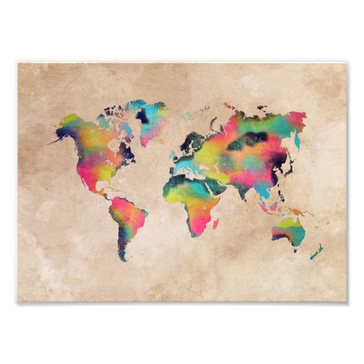 wereldkaart kleur foto afdruk (Voorkant)
