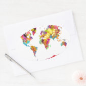 wereldkaart kleuren ovale sticker (Envelop)