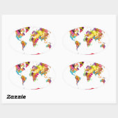 wereldkaart kleuren ovale sticker (Vel)