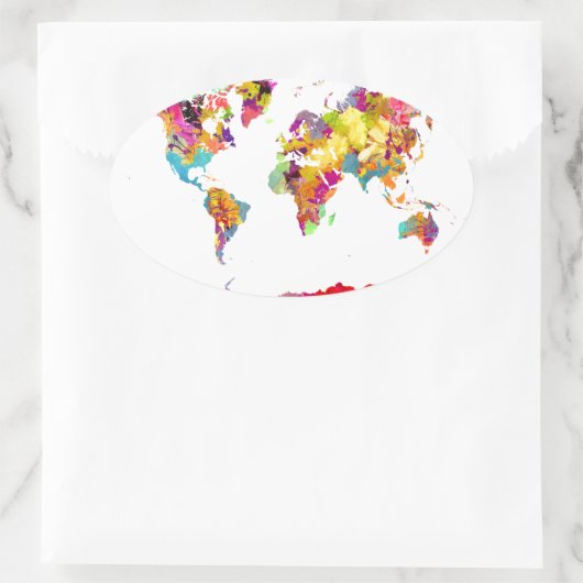 wereldkaart kleuren ovale sticker (Tas)