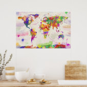 Wereldkaart kleurrijke Waterverf Poster (Keuken)