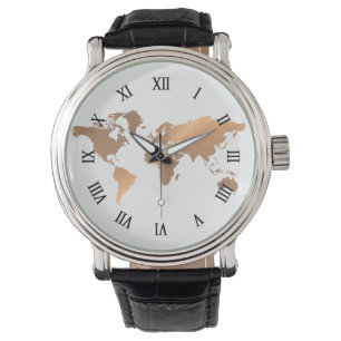 wereldkaart koperen horloge