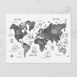 Wereldkaart Kunst Zwart Wit Nautilisch Briefkaart