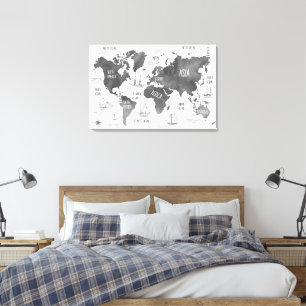 Wereldkaart Kunst Zwart Wit Nautilus Canvas Afdruk