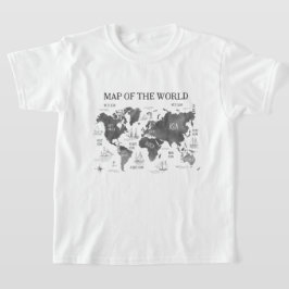 Wereldkaart Kunst Zwart Wit Nautilus T-shirt