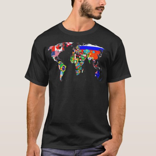 Wereldkaart landenvlaggenatlas t-shirt (Voorkant)