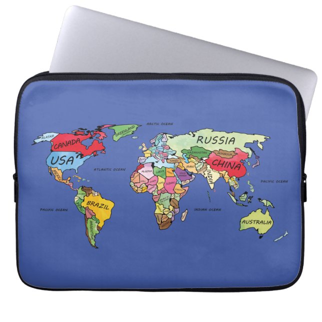 Wereldkaart Laptop Sleeve (Voorkant)