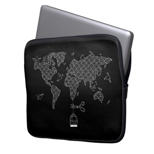 Wereldkaart Laptop Sleeve (Voorkant Links)