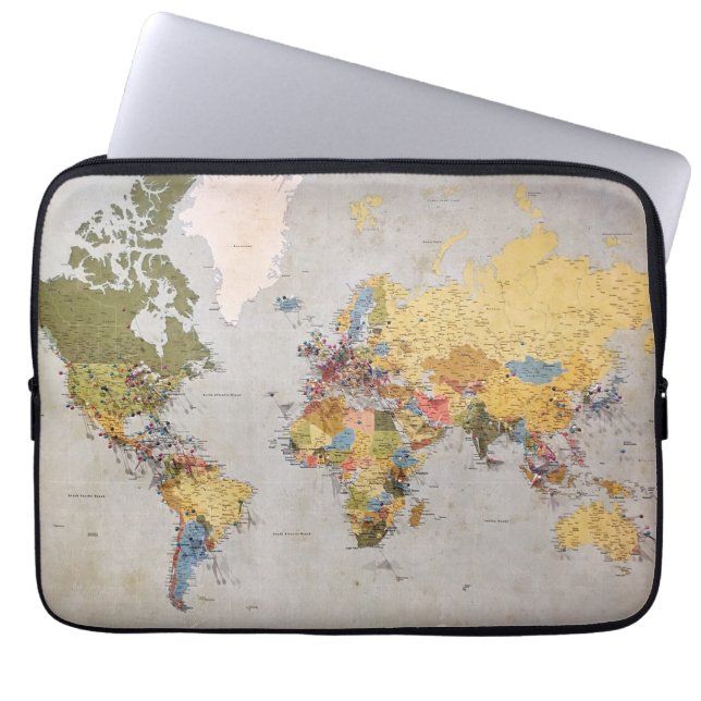 wereldkaart laptop sleeve (Voorkant)