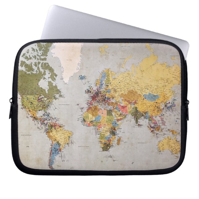 wereldkaart laptop sleeve (Voorkant)