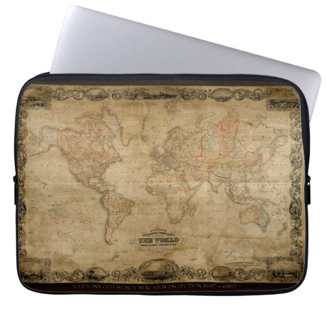  Wereldkaart Laptop Sleeve (Voorkant)