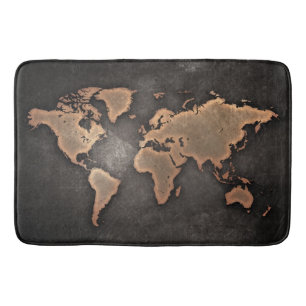 Wereldkaart leder, geografisch bruin badmat