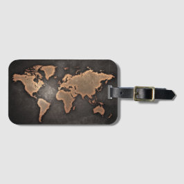 Wereldkaart leder, geografisch bruin bagagelabel