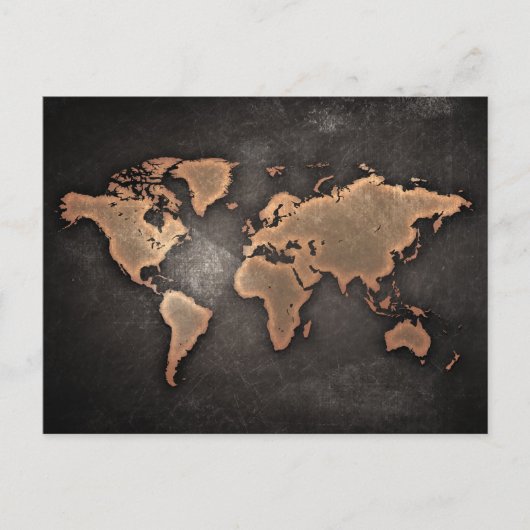 Wereldkaart leder, geografisch bruin briefkaart (Voorkant)