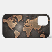 Wereldkaart leder, geografisch bruin Case-Mate iPhone case (Achterkant (horizontaal))
