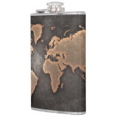 Wereldkaart leder, geografisch bruin heupfles (Links)