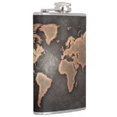 Wereldkaart leder, geografisch bruin heupfles (Rechts)