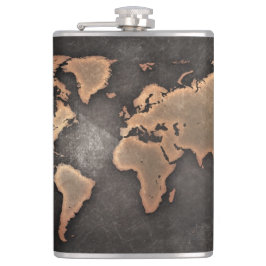 Wereldkaart leder, geografisch bruin heupfles