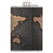 Wereldkaart leder, geografisch bruin heupfles (Achterkant)