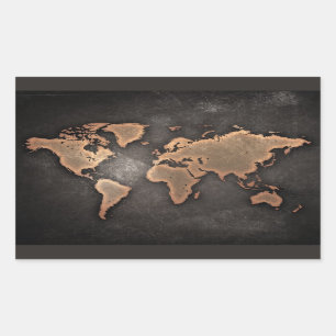 Wereldkaart leder, geografisch bruin rechthoekige sticker