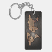Wereldkaart leder, geografisch bruin sleutelhanger (Voorkant Links)
