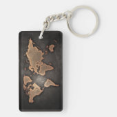 Wereldkaart leder, geografisch bruin sleutelhanger (achterkant)