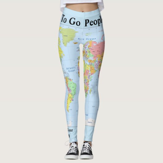 Wereldkaart Leggings JOUW NAAM Yoga Pants S to XL (Voorkant)