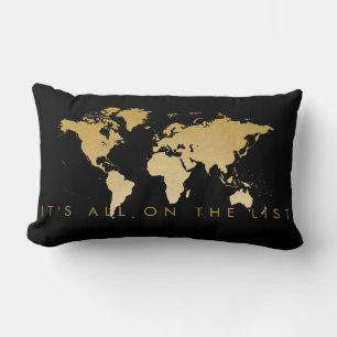 Wereldkaart Love To Travel Zwart en Goud Kussen