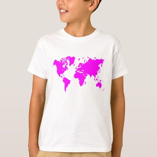 Wereldkaart - Magenta T-shirt (Voorkant)