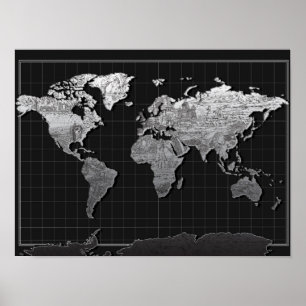 wereldkaart melkweg zwart-wit 4 poster