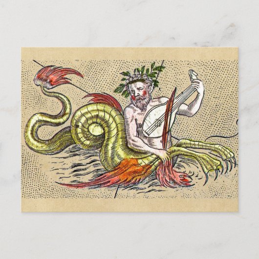 Wereldkaart Merman en Lyre Briefkaart (Voorkant)