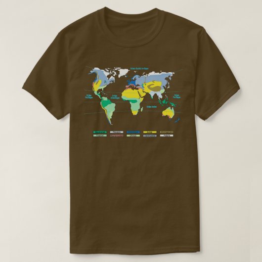 Wereldkaart met Climate Zones oceaannaam Frans T-shirt (Design voorkant)