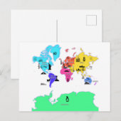 wereldkaart met de namen van de continenten briefkaart (Voorkant / Achterkant)