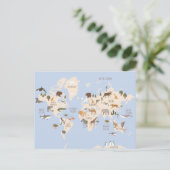 Wereldkaart met dieren briefkaart (Staand voorkant)