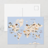 Wereldkaart met dieren briefkaart (Voorkant / Achterkant)