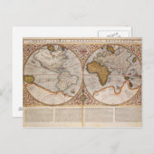 Wereldkaart met dubbele halfrond, 1587 briefkaart (Voorkant / Achterkant)