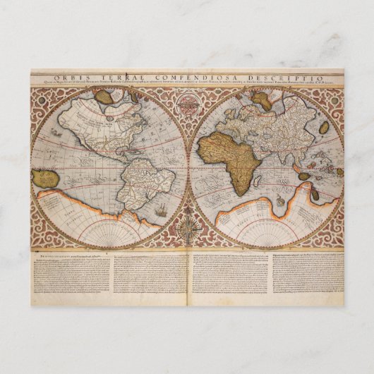 Wereldkaart met dubbele halfrond, 1587 briefkaart (Voorkant)