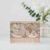 Wereldkaart met dubbele halfrond, 1587 briefkaart (Staand voorkant)