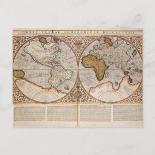 Wereldkaart met dubbele halfrond, 1587 briefkaart