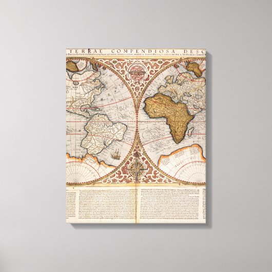 Wereldkaart met dubbele halfrond, 1587 canvas afdruk (Voorkant)